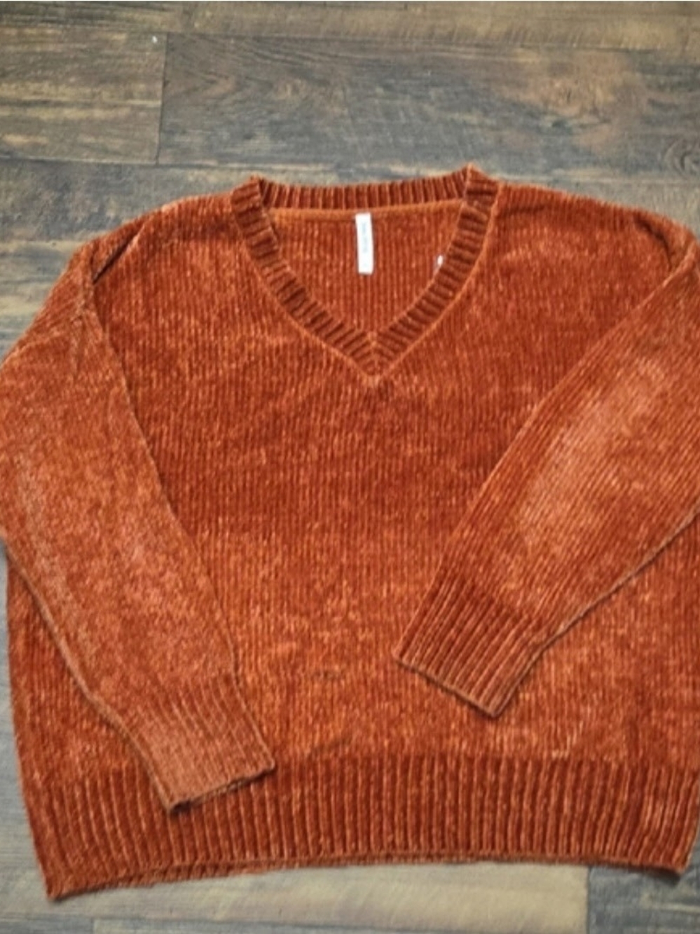 Zenana Outfitters Men's V-Neck Chenille Sweater in Rust Orange